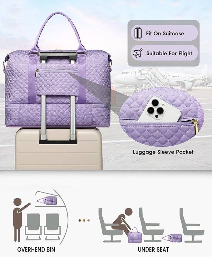 Weekender Bags for Women Duffle Bag - Travel Duffel Bag with Shoe Compartmen Carry on Overnight Bag Gym Duffel Bag with Wet Pocket Hospital Bags for Labor and Delivery Purple