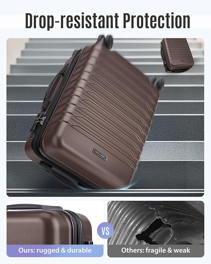 LIGHT FLIGHT Expandable Carry On Luggage 22x14x9 Airline Approved with Double Spinner Wheels, 20 Inch Lightweight Hard Shell Rolling Suitcases with TSA Lock, Brown