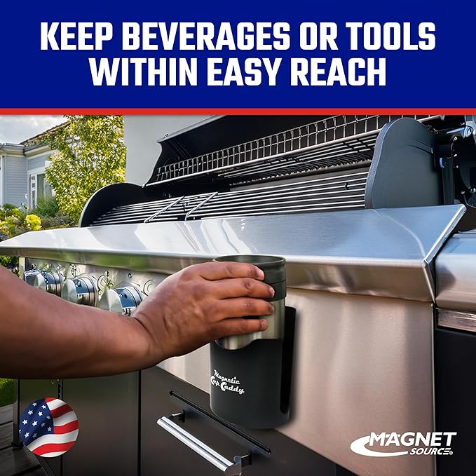 Master Magnetics Magnetic Cup Holder - Caddy for Bottles, Glasses, and Cans - Fits on Fridge, Lawnmower, Forklift, Cart, or Ladder - Heavy-Duty Magnet