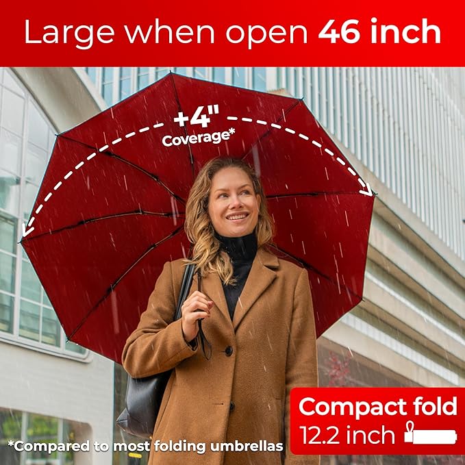 TUMELLA Inverted Windproof Umbrella, Large, Strong, Light, Portable, Automatic Reverse Folding Rain Umbrella, Durable Premium Grip, Fits Car & Backpack