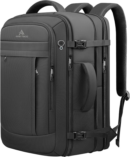Travel Backpack, 50L Expandable Extra Large Laptop Backpack, Carry On Backpack Water Resistant Business Suitcase Daypack Bag Fits 17 Inch Laptops, Travel Gifts for Men Women, Black