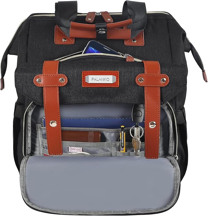 FALANKO Laptop Backpack for women, Doctor Teacher Work RFID Anti Theft Laptops Backpack, Wide Open College Travel 15.6 Inch Computer Bag for Men Women