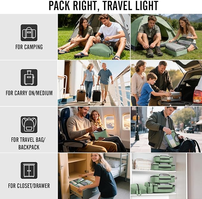 Veken 8 Set Packing Cubes for Travel Essentials, Suitcase Organizer Bags in 4 Sizes, Carry-On Luggage Accessories with Large Laundry & Hanging Toiletry Bag, Must-Have for Airplane, Road Trip & Camping