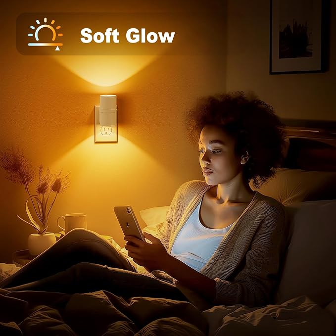 JandCase Amber Night Lights Plug into Wall, Dimmable Night Light Plug in | Modern Night Lights Auto On/Off, Amber Night Light, 0-100LM Adjustable Brightness Nightlight for Hallway Bedroom, 2 Pack