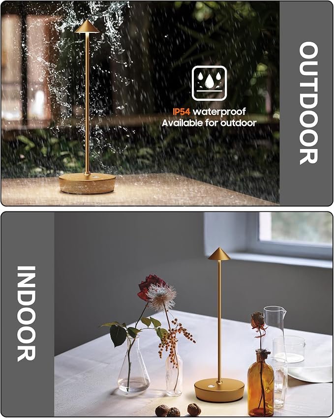 Cordless Table Lamp Rechargeable 6000mAh Battery Outdoor LED Light | Outdoor Waterproof Portable 3 Color Touch Dimmable Table Light for Patio Restaurant Dining Home Set of 2 Bronze