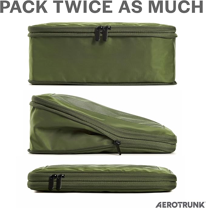 Aerotrunk Compression Packing Cubes for Travel - Luggage Organizer Bags - Double Zipper Packing Cubes for Suitcases (6-Pack, Olive)