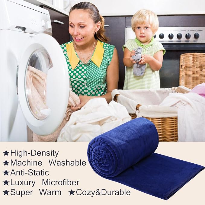 Soft Travel Size Blanket All Season Warm Fuzzy Microplush Lightweight Thermal Fleece Blankets for Couch Bed Sofa,Throw,50x61 Inch,Royal Blue
