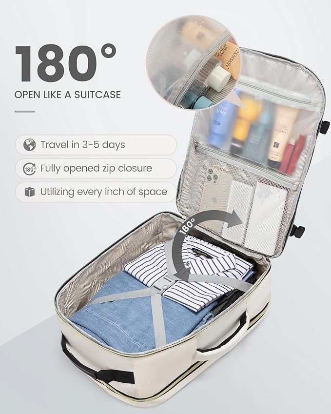 LOVEVOOK Travel Backpack for Women & Men 40L,Airline Approved Carry On Backpack Travel Essentials,TSA Carry on Luggage,Waterproof Personal Item Travel Bag,Suitcase with 3 Packing Cubes,Beige-Black