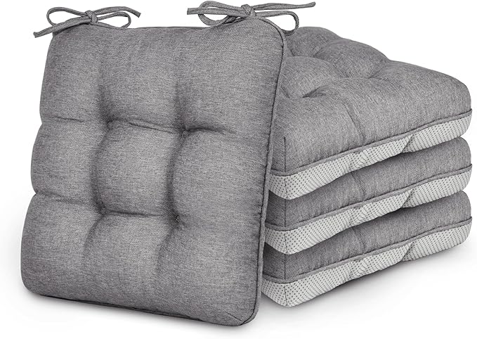 Love's cabin Memory Foam Chair Cushions Set of 4, 15.5"x15.5"x3.5" Indoor & Outdoor Seat Pads for Dining, Kitchen, Office, Patio Chairs - Grey