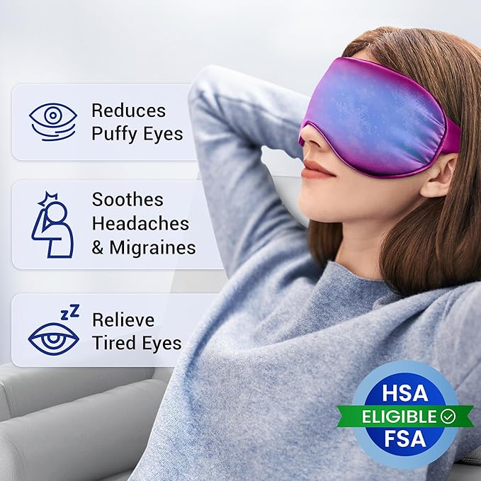 Cooling Eye Mask for Puffy Eyes: Fsa Eligible Items Hsa, Migraines Headache Fast Relief After Surgery Care Cold Compress, Reusable Face Ice Pack Gel for Dark Circles, Gentle Weighted Sleep Mask Purple