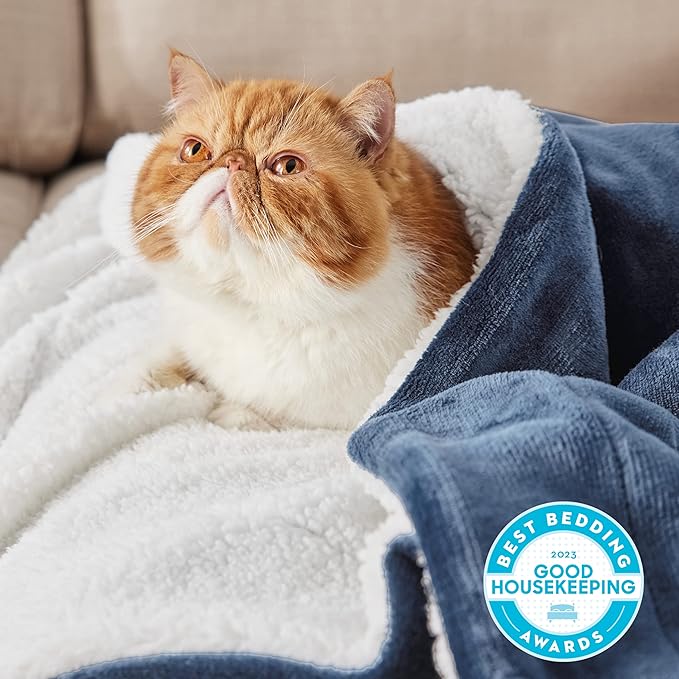 Bedsure GentleSoft Sherpa Fleece Blankets King Size for Bed, Non-Heated, Thick and Warm Throw for Women and Men, Soft Fuzzy Plush King Blanket for Winter, Slate Blue, 108x90 Inches