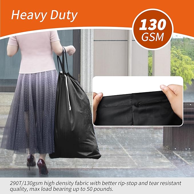 Polecasa Heavy Duty Large Laundry Bag with 130gsm Tear Resistant Fabric and Handles, Easy to Carry Durable Dirty Clothes Drawstring Bag, Perfect for College Dorm, Travel, 2 Pack 28”x36”, Black