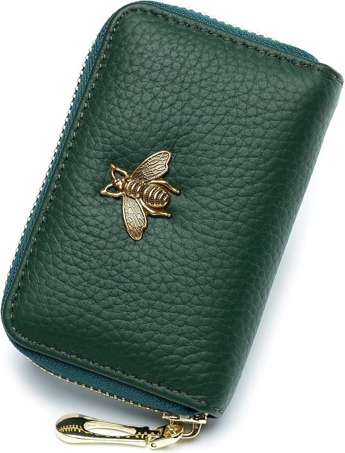 imeetu RFID Credit Card Holder, Small Leather Zipper Card Case Wallet for Women