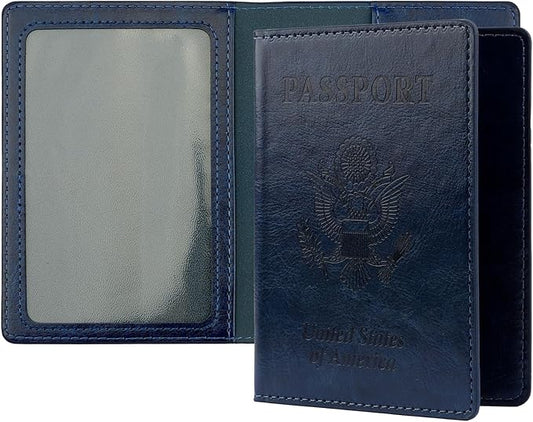 Passport Holder, Passport Holder Men, Passport Wallet Travel Must Haves, Passport and Vaccine Card Holder Combo, 1 Pack Travel Documents Organizer Protector for Travel Accessories, Dark Blue