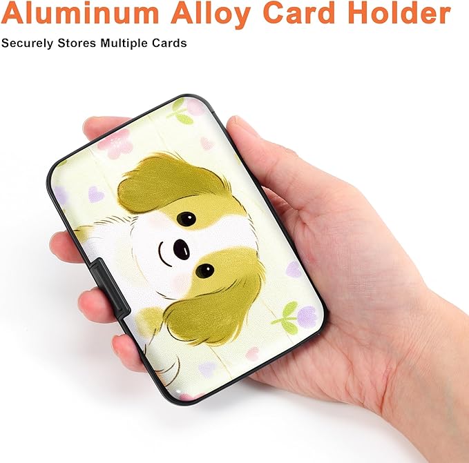 Mayski Credit Card Holder, RFID Blocking, Aluminum Alloy Hard Case, Small Mini Business Metal Wallet for Women Men, Dog