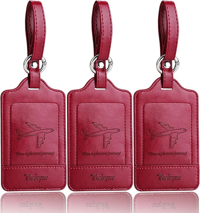 Teskyer Luggage Tags, 3 Pack Premium PU Leather Luggage Tags Privacy Protection Travel Bag Labels Suitcase Tags