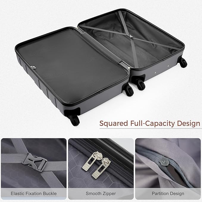 4-Piece Luggage Set, Suitcase with TSA Lock Travel Duffel Bag Wet-Dry Toiletry Bag, Grey