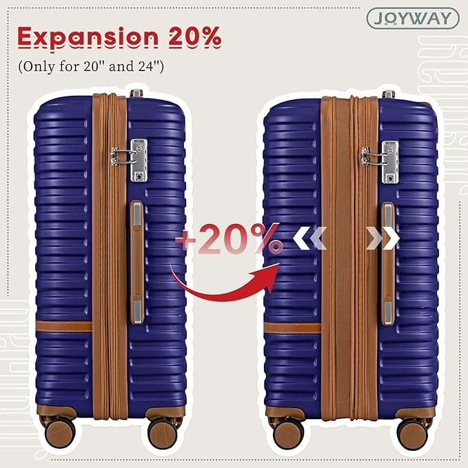 Joyway Expandable 24 Inch Luggage with Spinner Wheels, Lightweight Hard Shell Medium Checked Suitcase, 3 Piece Luggage Sets with TSA Lock, Navy