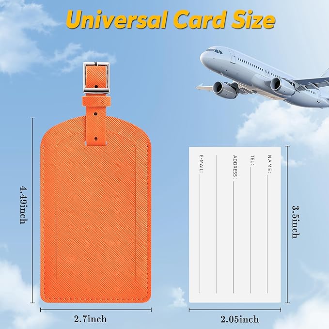 3 Pack Luggage Tags for Suitcases, TSA Approved Bag Tags, Baggage Tags with Privacy Protection, Travel Essentials Luggage Accessories, Bright Orange