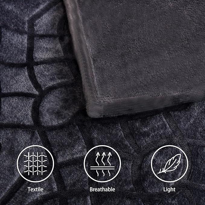 Soft Cozy Fleece Throw Blanket, 50x60 Inches – Lightweight Plush Blanket for Couch, Fuzzy 3D Jacquard Design, for Sofa, Bed & Travel - Dark Grey