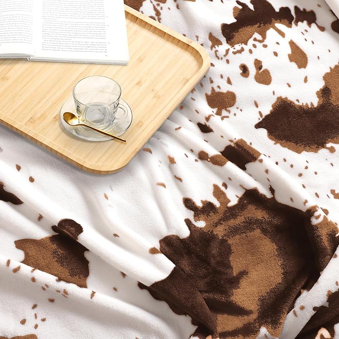 Cow Print Blanket 60"x80", Ultra Soft Flannel Cow Throw Blanket for Couch Bed and Travel, Cow Print Throw Blankets for Bed, All Seasons Blanket 60"x80" (Light Brown)