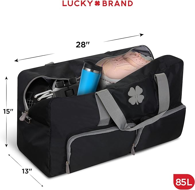 Lucky Travel Duffel Bags 85L, Gym Bag, Travel Bag & Large Duffle Bag for Men, Foldable Overnight Weekender Bags for Women & Men with Adjustable Shoulder Strap, Black