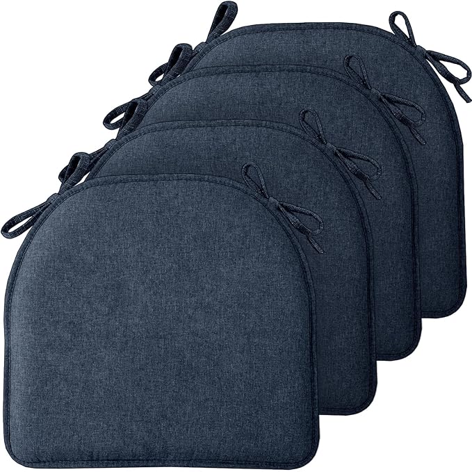 TushGuard Chair Cushions for Dining Chairs Set of 4, Soft Seat Cushions for Kitchen Chairs, Non-Slip Bottom with Ties, Comfortable Everyday Chair Pads, Blue