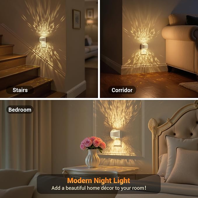 JandCase Night Lights Plug into Wall 2 Pack 3000K Soft White Star Projector | Night Light, Automatic Galaxy Nightlight Plug in with Light Sensor for Bathroom Hallway Room Decor