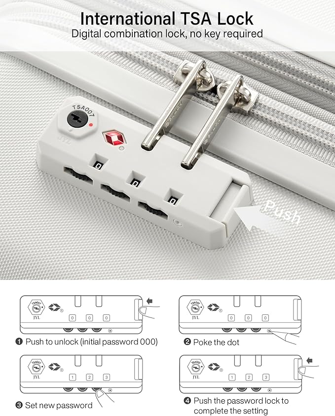 Hanke Expandable Hard Shell Luggage Sets 3 Pieces, 20/24 / 28 Inch Luggage Sets with Spinner Wheels, Durable PC Hardside Rolling Suitcase with TSA Lock for Travel (20/24/28 Inch, Smoke White)