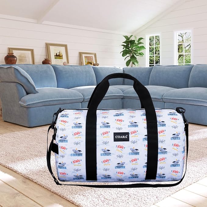 Kids Duffle Bag Overnight Bags for Boys and Girls Weekender Sleepover Carry-On Tote for Traveling Gym Sport Dance (Shark)