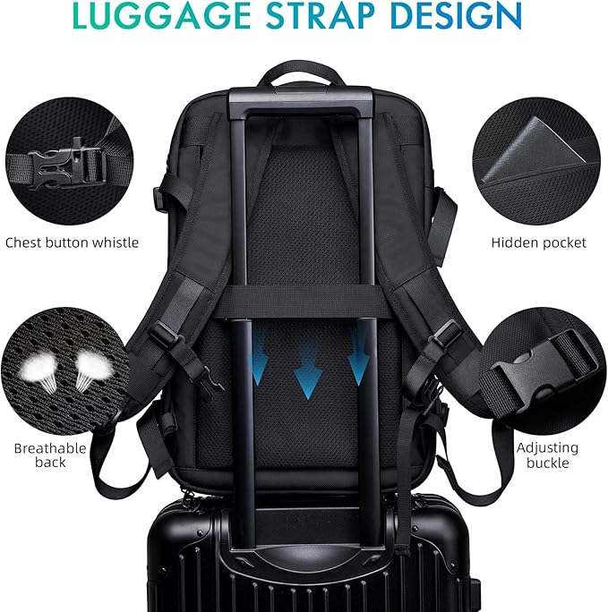 TANGCORLE Carry on Backpack for Women Men 40L Flight Approved Travel Backpack Fit 17 Inch Laptop with USB Charging Expandable Business Weekender