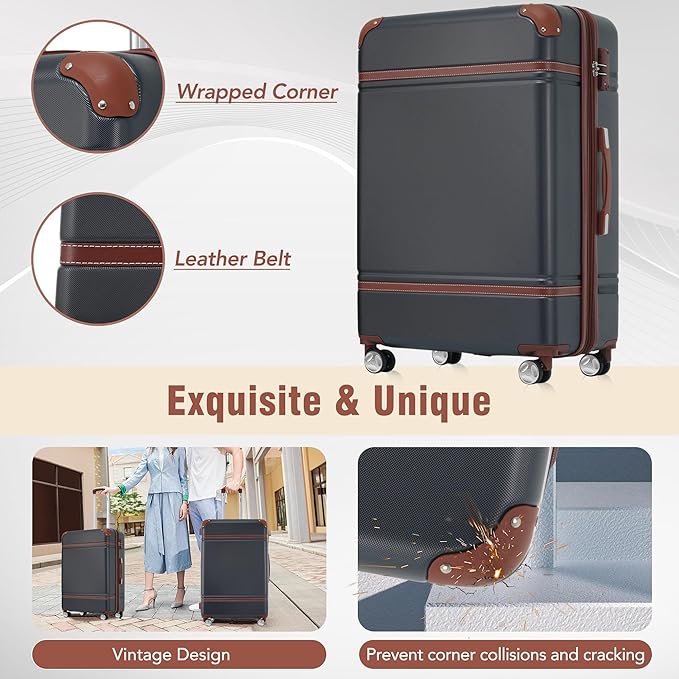 Merax 28 Inch Checked Luggage, Expandable Suitcase with Spinner Wheels, Hard Shell Vintage Luggage Set with TSA Lock(Black)