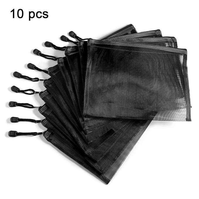 Norme 10 Pieces Black Mesh Bags Makeup Bags Cosmetic Travel Organizer Bags Mesh Zipper Pouch Pencil Case, 9.5 x 7.1 Inches