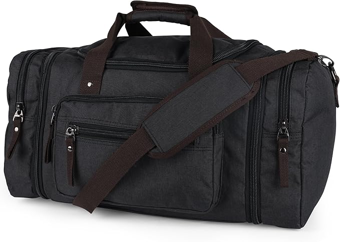 Duffle Bag for Travel 20–23” Expandable (40L) – Lightweight Water-Resistant Carry On Weekender with Multiple Pockets & Shoulder Strap – Airline Approved Travel Duffel Bags for Men & Women - BLACK