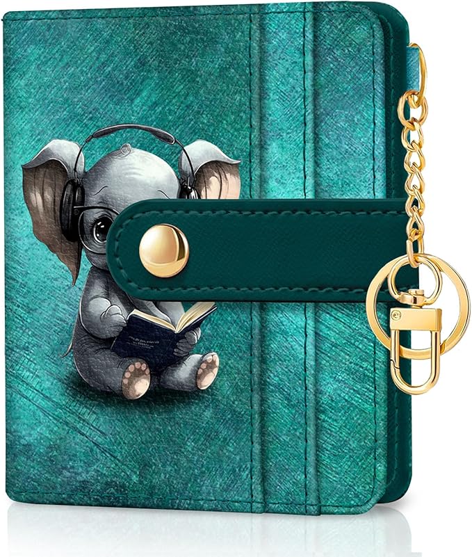 Jogjam Elephant Rfid Women Wallet, Small Slim Thin Credit Card Wallet, PU Leather Bifold Cash Zipper Coin Pocket ID Window for Female Ladies Teen Girls Girly
