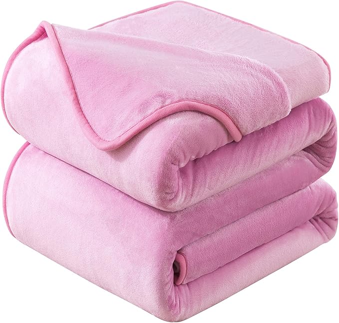 Flannel Fleece King Size Summer Blanket All Season 350GSM Lightweight Throw for The Bed Extra Soft Brush Fabric Winter Warm Sofa Blanket 90" x 108"(Pink King)