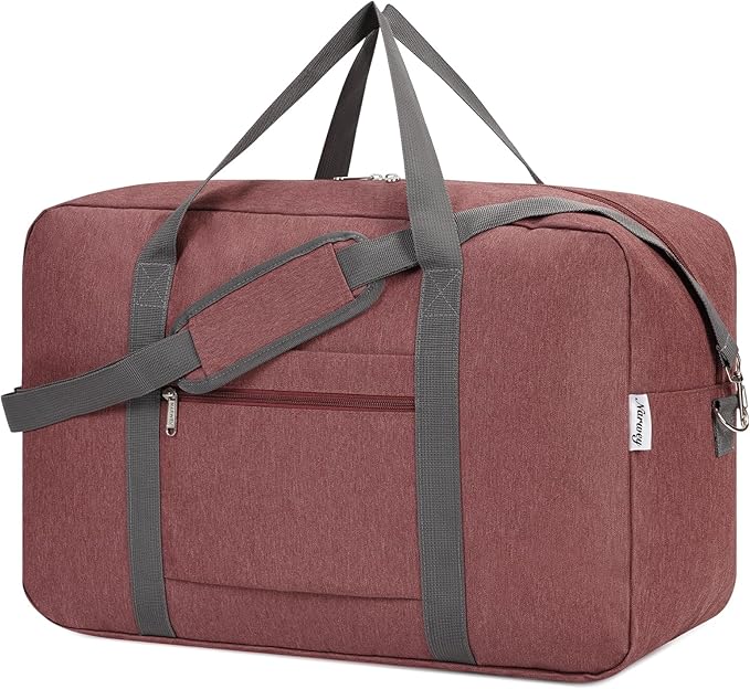 For United Airlines Foldable Carry on Bag 22x14x9 Travel Duffel Bag Packable luggage Duffle for Women and Men 40L (Jujube Red)