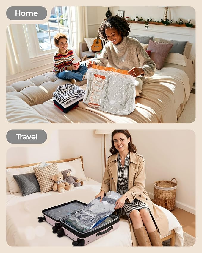 BAGSMART Vacuum Bags for Travel with Rechargeable Air Pump, Portable Space Saver Bags for Travel & Home, Vacuum Compression Seal Bag for Clothing, Blanket, 15 Pack Multicolor