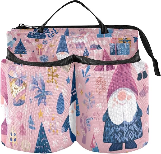 Luggage Cup Holder for Suitcases Free Hands Travel Cup Holder Portable Suitcase Cup Drink Holder Luggage Cup Caddy Bag Carrier Pink Christmas Snowflakes Gnomes Trees