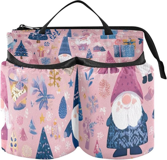 Luggage Cup Holder for Suitcases Free Hands Travel Cup Holder Portable Suitcase Cup Drink Holder Luggage Cup Caddy Bag Carrier Pink Christmas Snowflakes Gnomes Trees