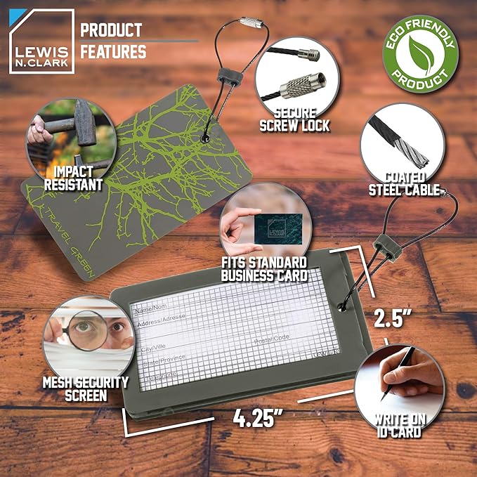 Lewis N. Clark Travel Luggage Tag and Suitcase Identifiers for Women and Men, Carry on, Backpack and More, Green Branches, Single
