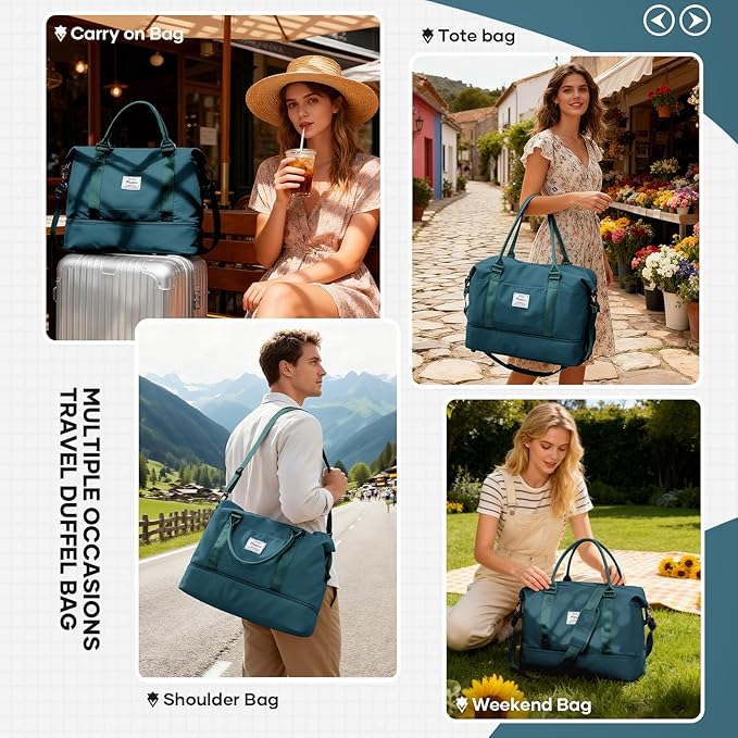 Travel Duffel Bag, Sports Tote Gym Bag, Shoulder Weekender Overnight Bag for Women