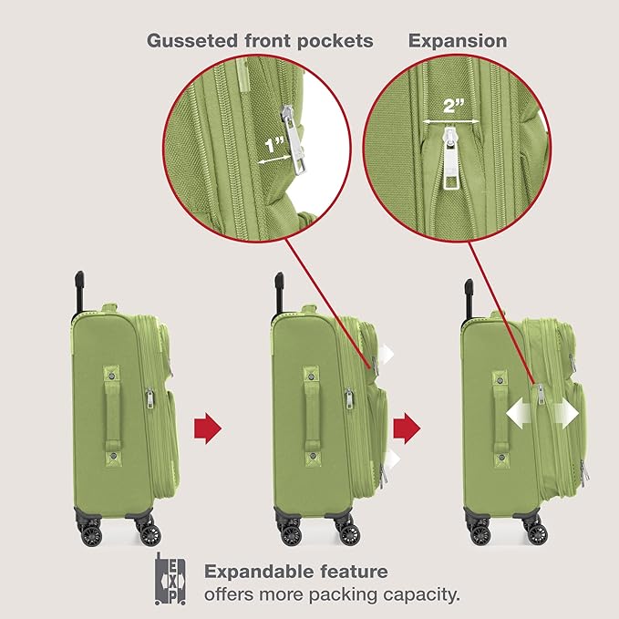 U.S. Traveler Rio Lightweight Softside Rolling Carry-on Suitcase, 4-Wheel Single, Light Green