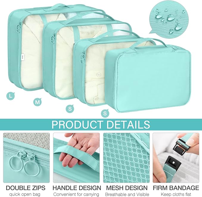 KPX 8 Set Packing Cubes for Travel, Luggage Packing Organizers Accessories Large Toiletries Bag for Clothes Shoes Cosmetics (Blue)