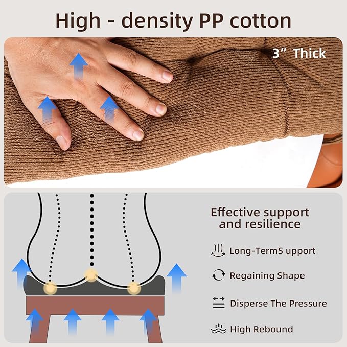 HLOVME Corduroy Chair Cushion with Ties Ultra Soft Warm Floor Cushion for Kids Reading Nook Comfortable Square Seat Cushion for Adult 15.7”x15.7”, Khaki