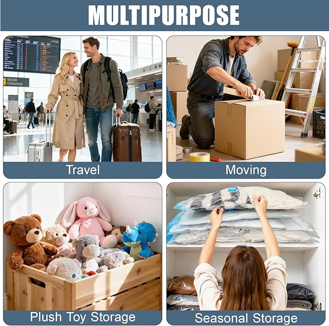 20 Jumbo Vacuum Storage Bags, Vacuum Seal Bags for Clothing Space Saver Compression Storage Bag with Hand Pump Extra Large for Clothing Travel Comforters Blankets Pillow Bedding Duvets Clothes