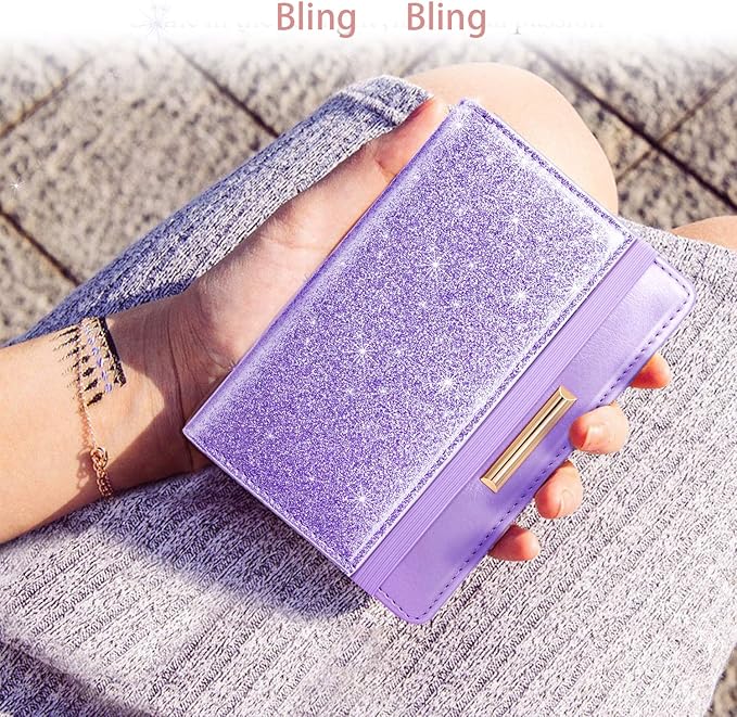 Passport Holder Cover,Traveling Passport Case Glitter Cute Passport Wallet for Women Purple