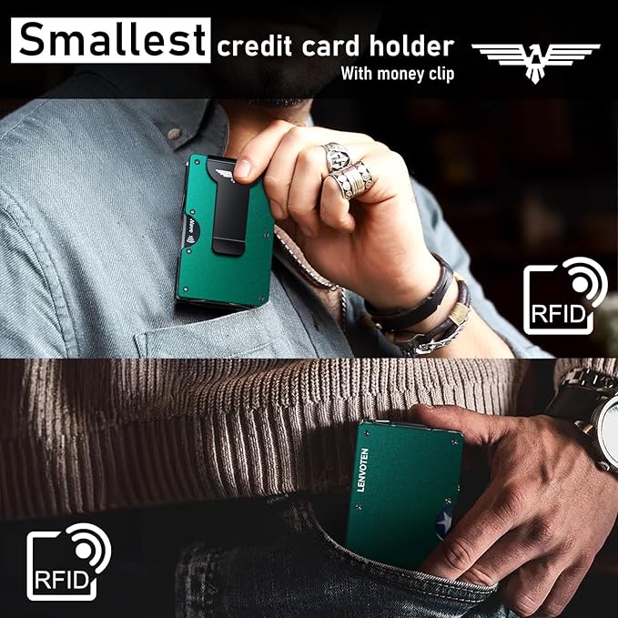 Lenvoten Upgraded Hinged Minimalist Wallet for Men | Slim Metal RFID Blocking Wallet | Credit Card Holder & Money Clip Holds 20 Cards | Premium Scratch-Resistant Finish | Ideal Gift for Men