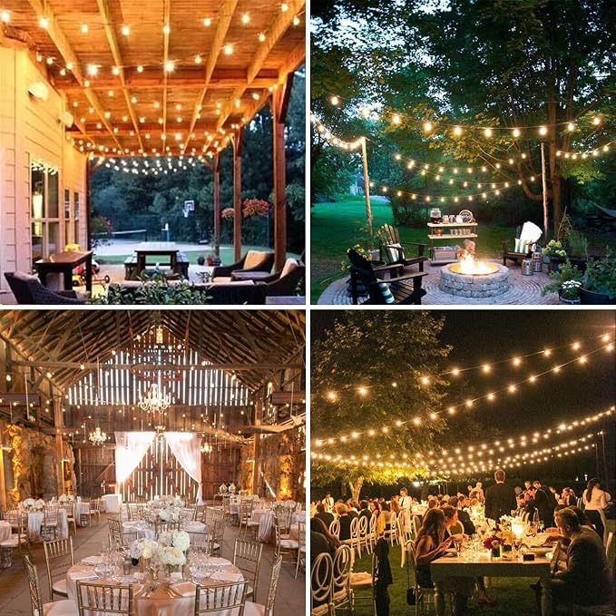 Achin Outdoor String Lights 100FT G40 Globe Patio Lights Outdoor Waterproof with 50+2 Shatterproof LED Bulbs 2700K Dimmable String Lights for Outside Backyard Party Wedding, White Wire