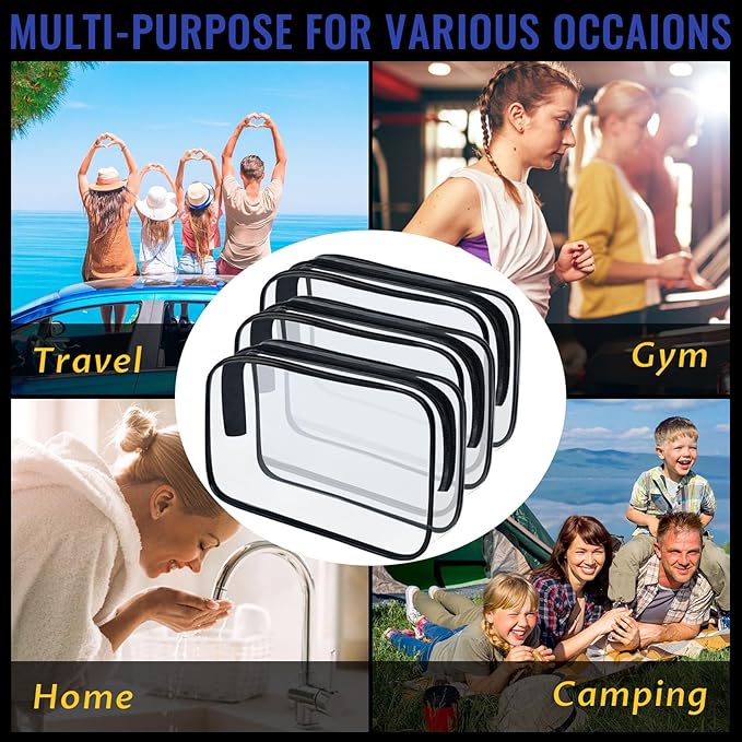 12 Pieces Clear Makeup Bags, TSA Approved Toiletry Bag for Travel, PVC Transparent Cosmetic Pouch with Zipper, Waterproof Vinyl Plastic Organizer Case for Vacation Bathroom (Medium)